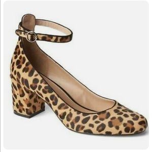 GAP Leopard Print Ankle-Strap Block Heel Pumps - Brown/Tan